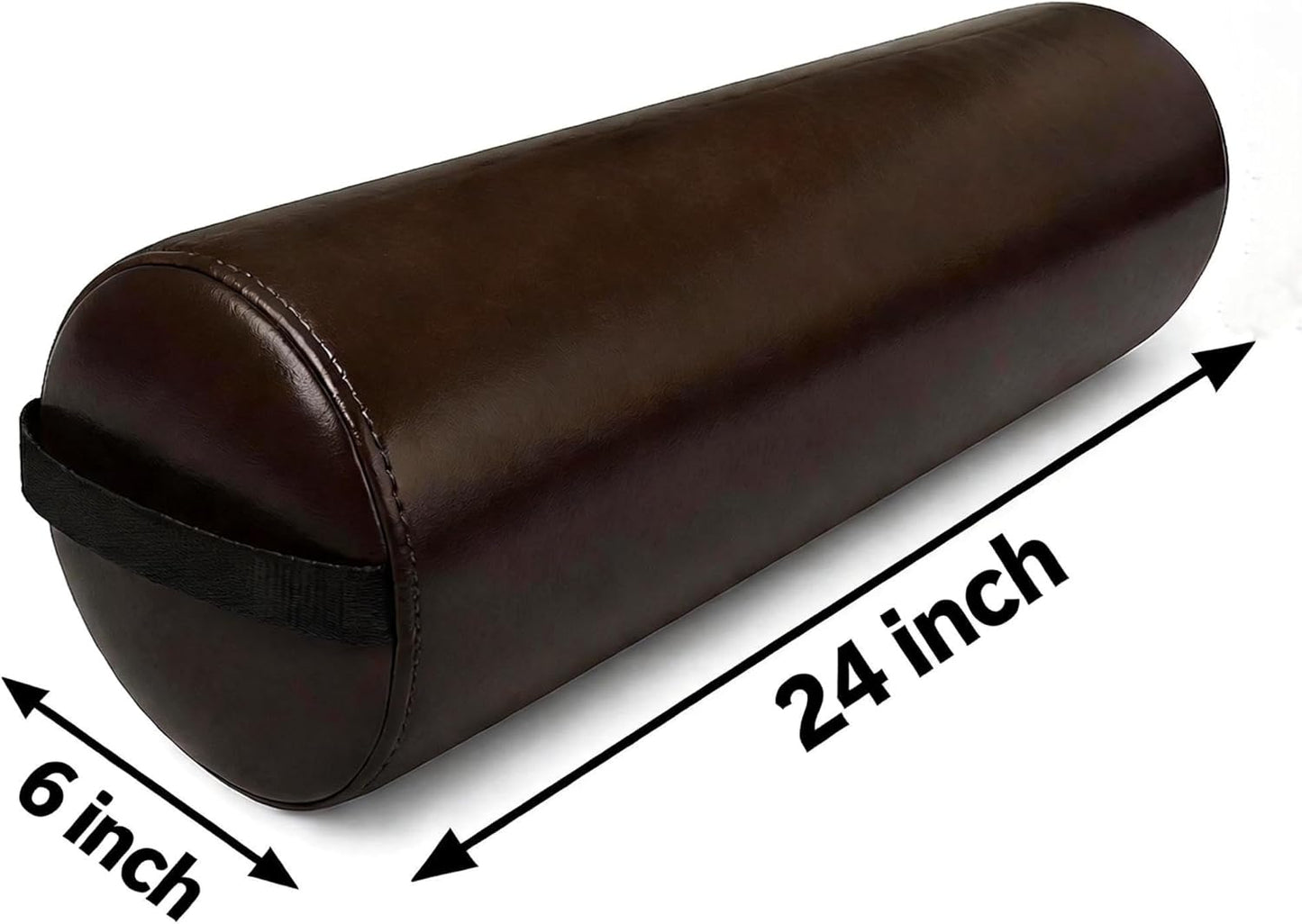 TOA Round Massage Bolster Pillow 24 x 6 Inch – Full Cylinder Support Cushion with PU Leather Cover & Carry Handle – for Massage Table, Yoga, Physical Therapy & Spa Use