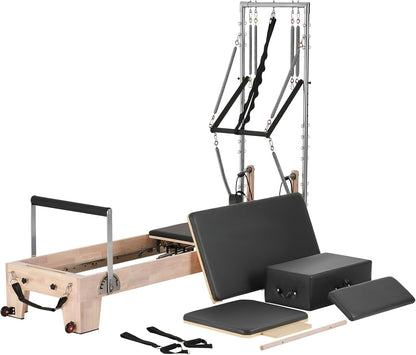 VEVOR Pilates Reformer, Reformer Pilates Machine with Cadillac Trapeze Table or Tower & Mat, Pilates Equipment for Home Workout and Studio, Includes Jump Board，Sitting Box