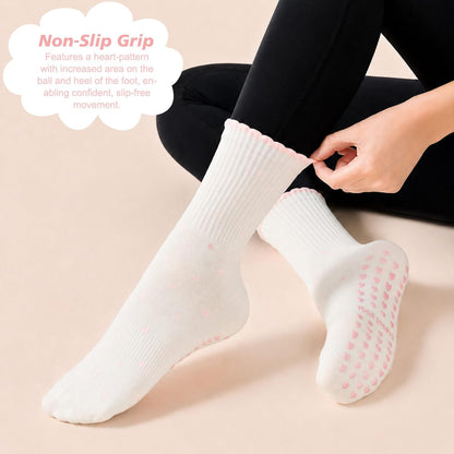 Grip Pilates Crew Socks for Women, Non Slip Yoga Socks with Grips for Barre Hospital Grippy Sticky Sock