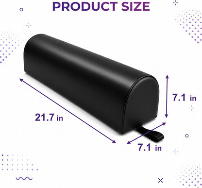 3/4 Round Massage Bolster Pillow 22 x 7 x 7 Inch, Professional Massage Table Bolster Cushion, Support Pillow for Spa, Physical Therapy, Chiropractic, Knee & Leg Support, Black