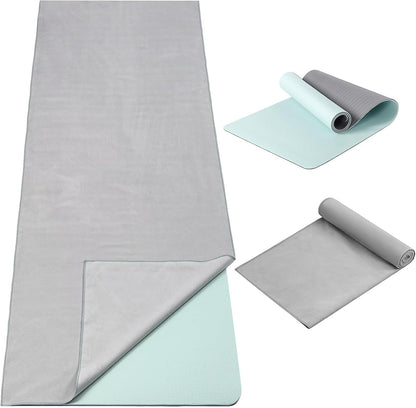 Woanger 2 Pack Hot Yoga Mat Thick 12mm and Towel Non Slip 72" x 26.5" Extra Large Absorbent Microfiber with Nylon Strap for Pilates Exercise Fitness Workout