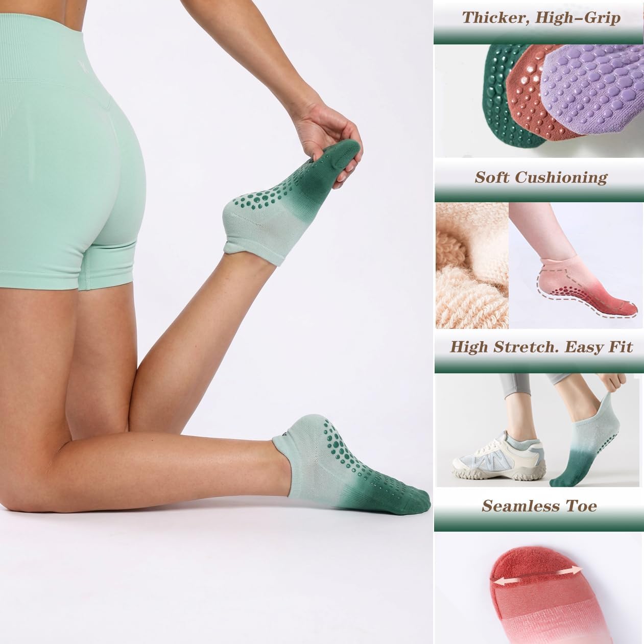 Pilates Grip Socks for Women – Non-Slip Grippy Yoga & Barre Socks, Cushioned Cozy Socks for Studio, Home & Gifts