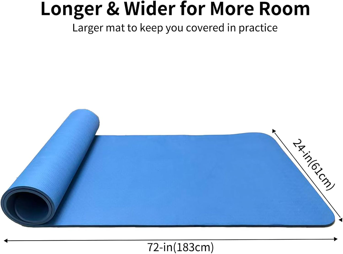 Thick TPE Yoga Mat, Non-Slip Eco-Friendly Exercise Mat with Carrying Strap for Yoga, Pilates and Home Workouts, Standard and Extra Wide Options