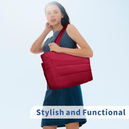 TOPDesign Puffer Tote Bag for Women, Lightweight Puffy Handbag with Compartments, Quilted Shoulder Bag for Work, Travel, Gym - Colors A