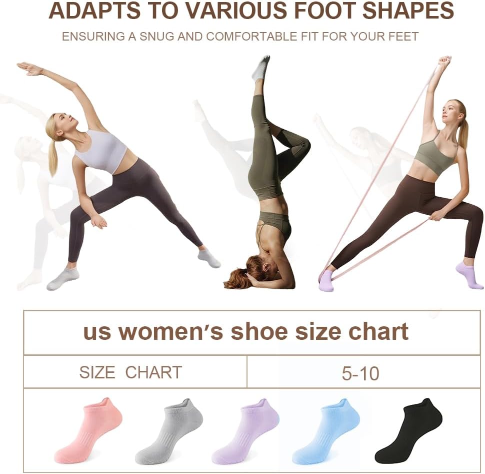 5 Pairs Pilates Socks with Grips for Women Non Slip Grip Yoga Crew Socks for Barre Hospital Barefoot Workout