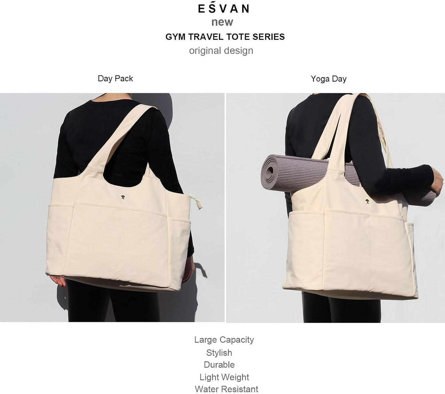 ESVAN Yoga Tote Bag Mat bag Women Shoulder Bags Carryall Tote for Travel Office Workout Gym Nurse Beach