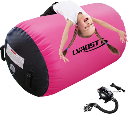 Gymnastics Air Barrel Roller Air Spot, Inflatable Tumbling Mat Tumble Track Gymnastic Equipment Balance Cylinder with Pump for Yoga Cheerleading Home Use Gym