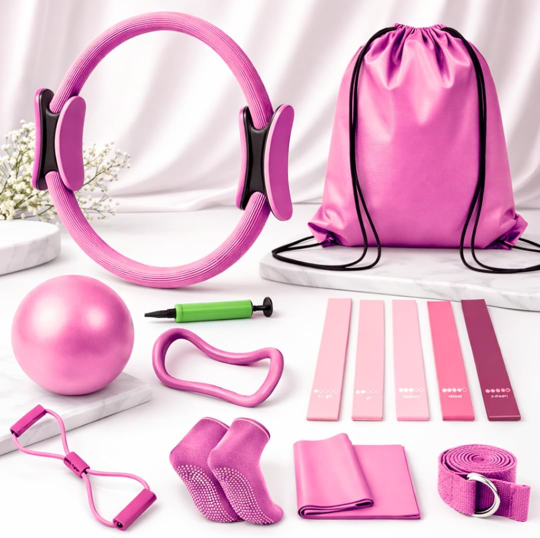 Pilates Kit for Home Workouts, Pilates Equipment Ring and Ball Set with Resistance Bands, Pilates Essentials Kit for Women, Home Pilates Workout Kit, Pilates Starter Kit for Women at Gym Studio Travel