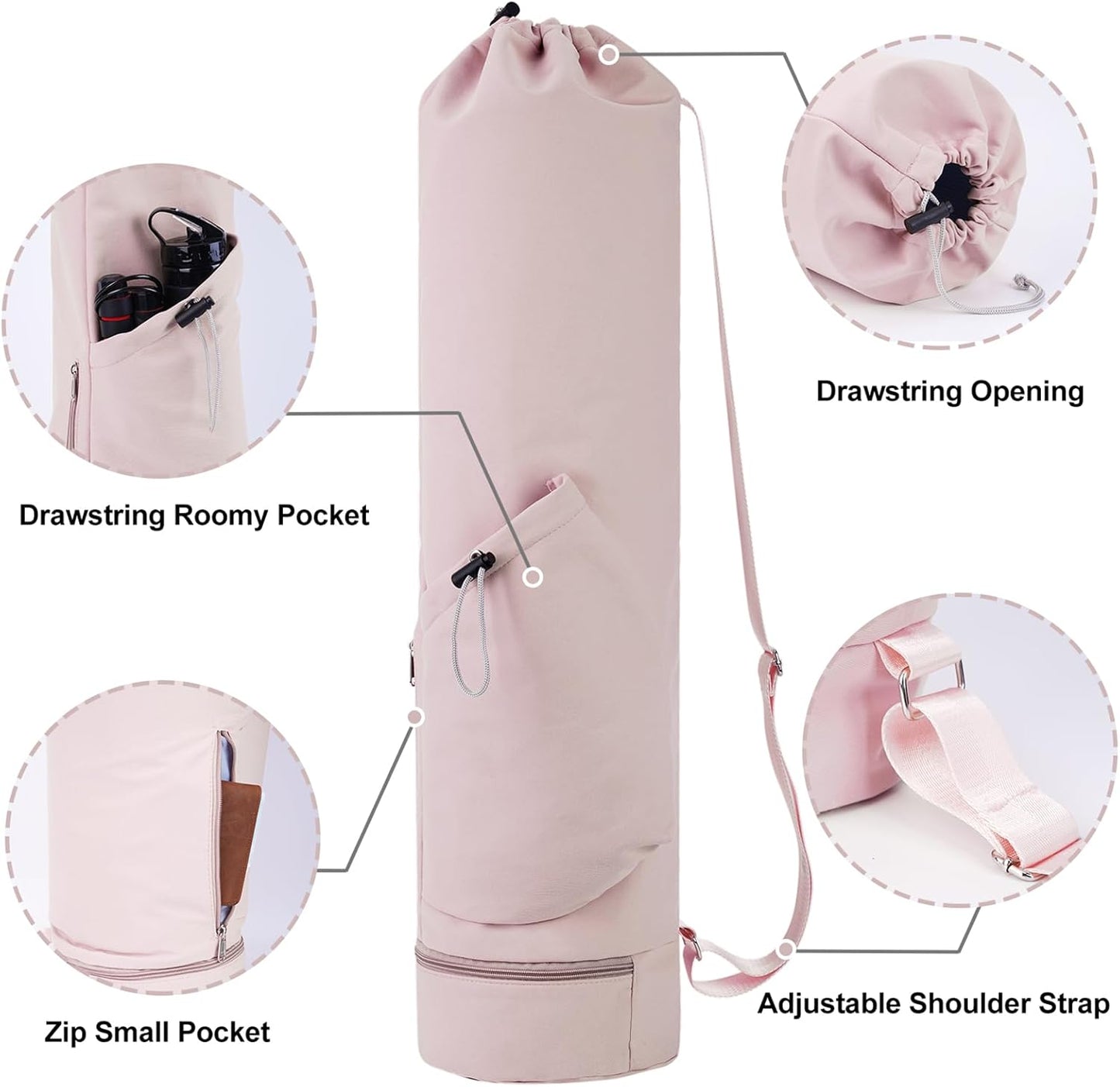 sportsnew Yoga Mat Bag with Water Bottle Pocket and Bottom Wet Pocket, Exercise Yoga Mat Carrier Multi-Functional Storage Bag, Patent pending