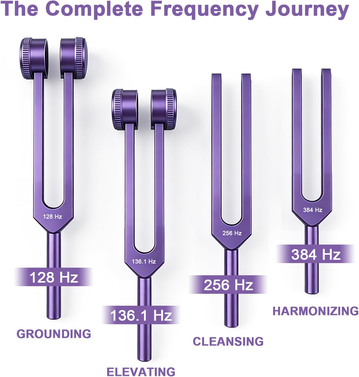 Tuning Forks for Healing Set - Includes 4 Frequency Tuning Forks (128Hz, 136.1Hz, 256Hz, 384Hz) and Reflex Hammer, Sound Healing Instruments for Chakra Sound Therapy, Yoga & Meditation Accessories