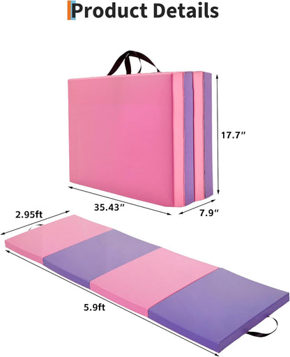 Gymnastics Mat,6x2 Ft(Four-fold) / 6.2x2.6 Ft(Five-fold) Exercise Mats, Gymnastics Tumbling Mats, Thick Portable Home Gym Floor Pad for Yoga, Pilates, Aerobics & Martial Arts Training Children Gifts