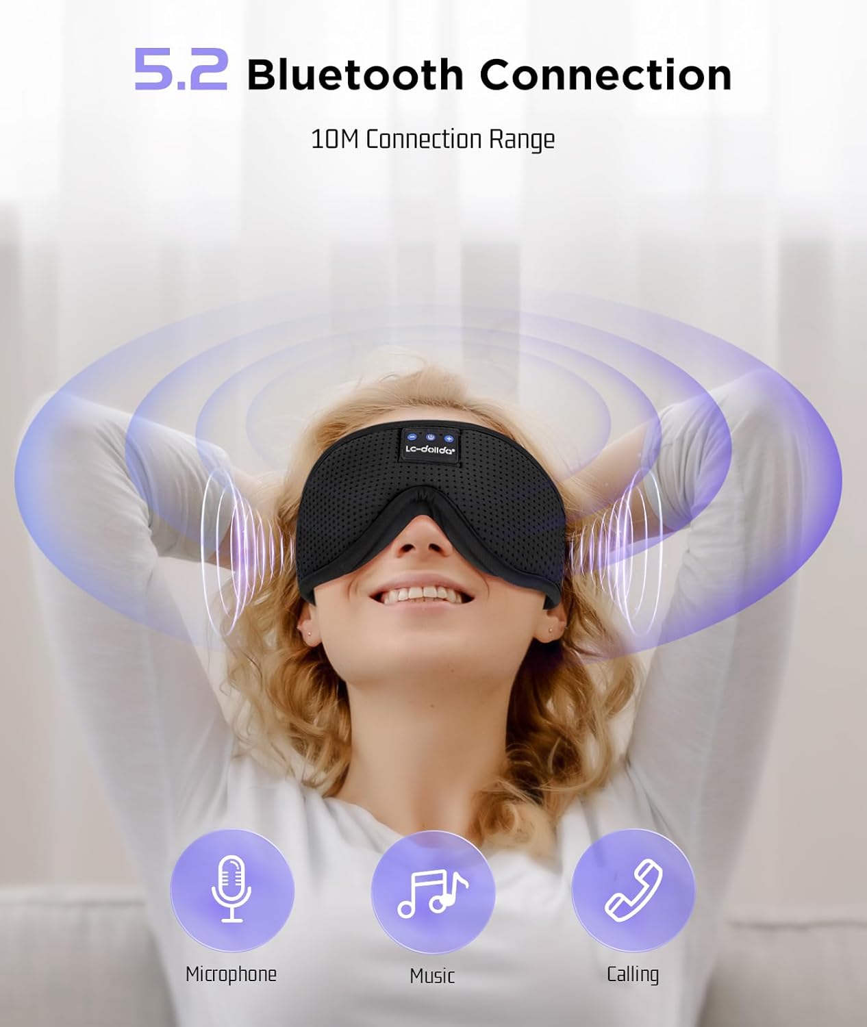 LC-dolida Sleep Headphones, 3D Sleep Mask Bluetooth Wireless Music Eye Mask, Sleeping Headphones for Side Sleepers Sleep Mask with Bluetooth Headphones Ultra-Thin Stereo Speakers Perfect for Sleeping