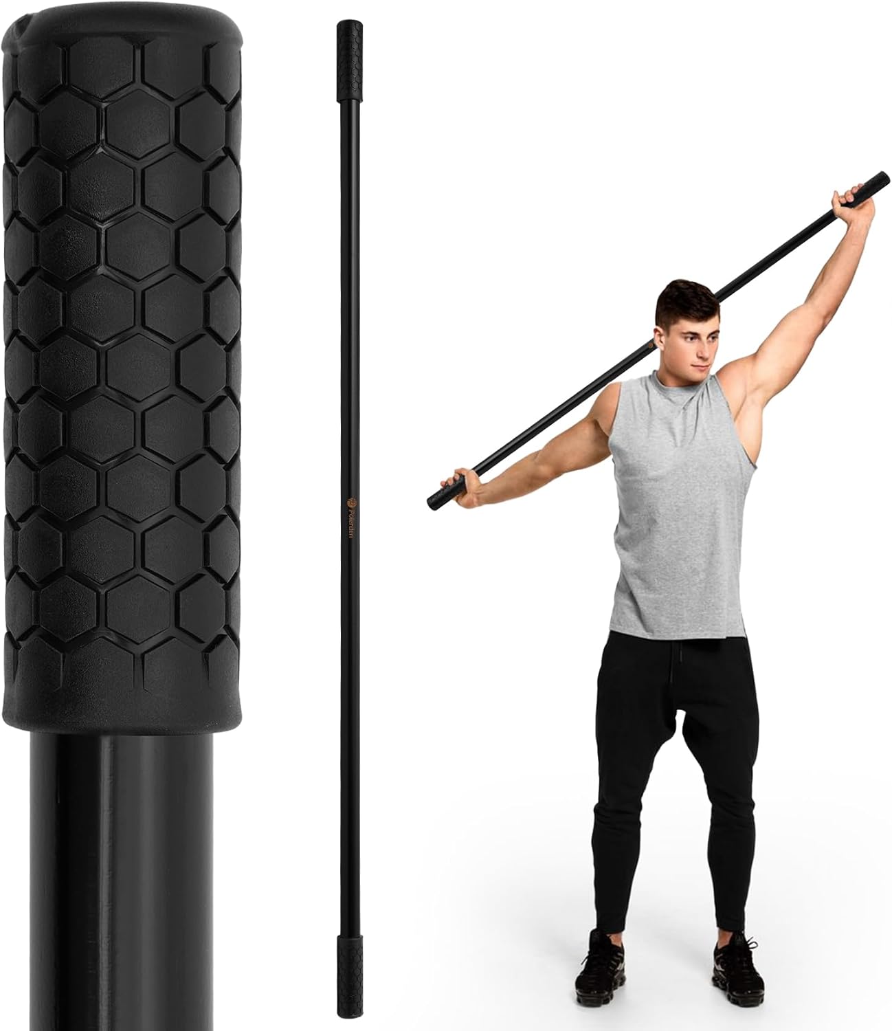 P Polerden Yoga Stick, 5ft Exercise Stick for Mobility, Stretching Stick with Non-Slip Ends, Exercise Dowel for Pilates, Balance Pole and Stretch Bar for Stretching Equipment