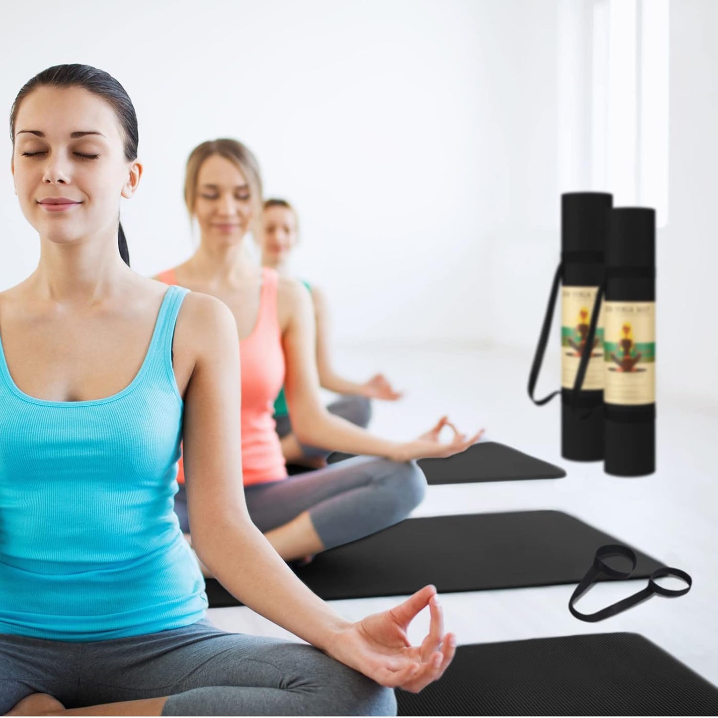 Hoolerry 36 Pieces Yoga Mats Sets Includes 12 Pcs Yoga Mats Bulk 68” x 24” x 6mm Thick Exercise Mat Non Slip 12 Resistance Bands 12 Carrying Straps for Women Girls for Gym Pilates