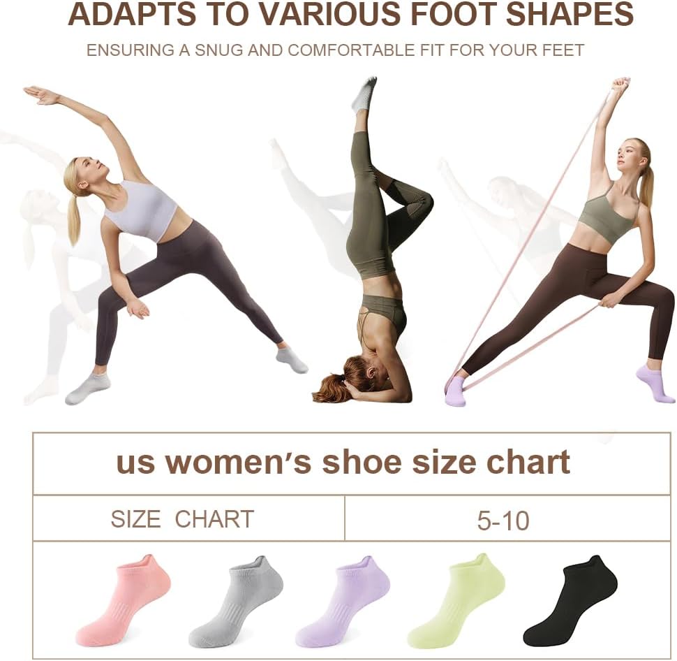 5 Pairs Pilates Socks with Grips for Women Non Slip Grip Yoga Crew Socks for Barre Hospital Barefoot Workout