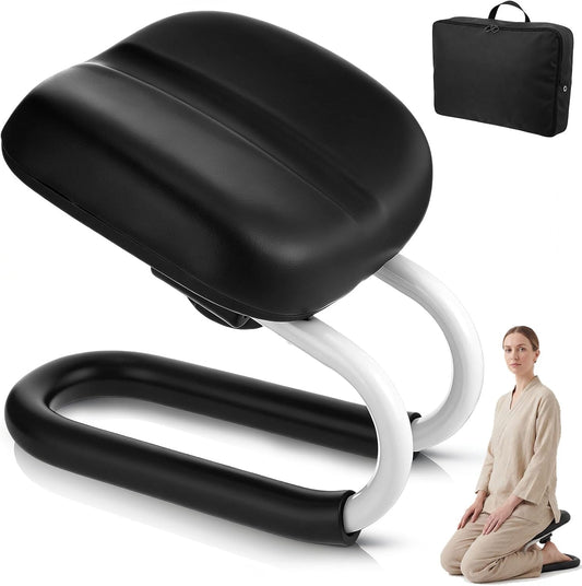 SiliFine Meditation Bench with Carrying Bag, 3 Level Adjustable Metal Meditation Stool, Non-Slip Prayer Kneeling Stool with Cushion, Ergonomic Prayer Chair for Meditations Yoga(Black)