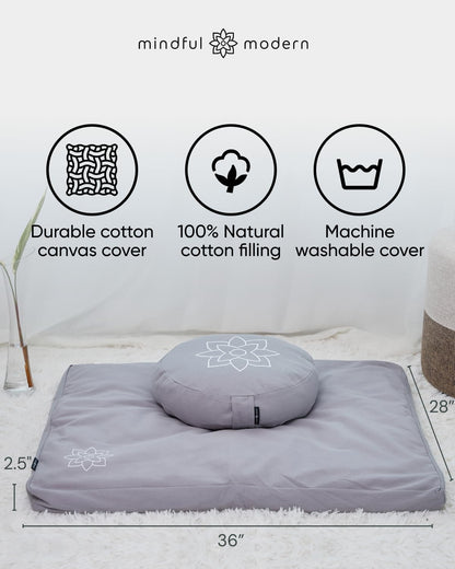 Mindful & Modern Zabuton Meditation Mat - Cotton Filled Yoga and Meditation Pad - Zabuton Meditation Cushion for Kneeling and Sitting Support - Large Rectangular Sitting Floor Pillow for Bench or Zafu