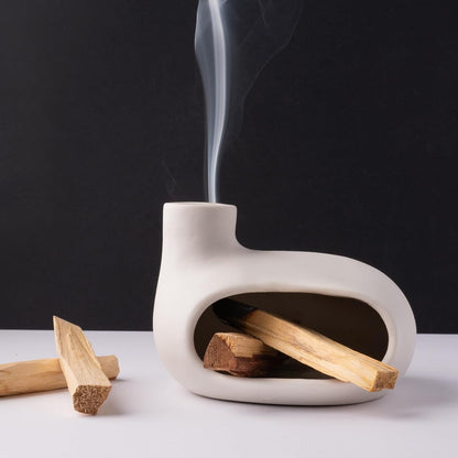 MOUGIGI Terracotta Palo Santo Holder - Modern Chiminea Incense Burner for Yoga, Meditation, and Energy Cleansing - Wood Sticks Dish, Sage Ash Catcher, Smudge Bowl, Cone Burner - Unique Meditation Gift