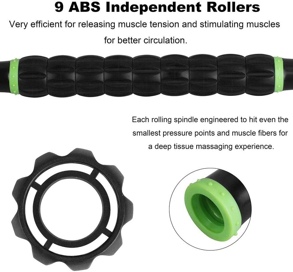 YANSYI Professional 9-Roller Deep Tissue Massage Stick - Portable Muscle Recovery Roller for Athletes, Relieves Post-Workout Soreness & Leg/Back Pain - Portable Physio Tool (Purple)