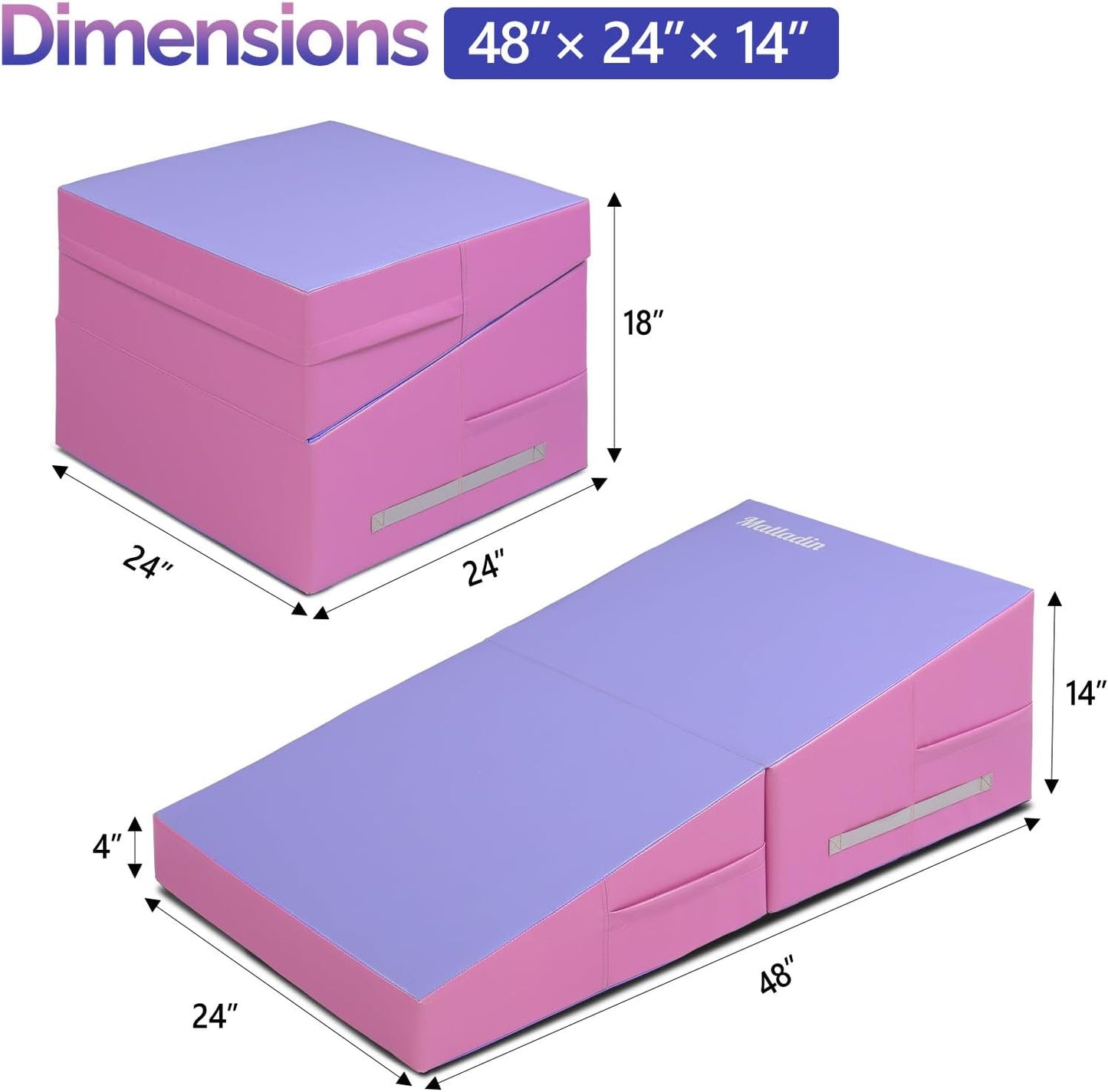 Matladin Incline Gymnastics Cheese Wedge Mat, 48"x24"x14" - Folding Gymnastics Mat for Kids Girls Home Training