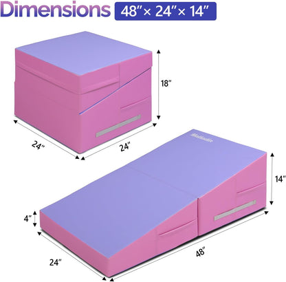 Matladin Incline Gymnastics Cheese Wedge Mat, 48"x24"x14" - Folding Gymnastics Mat for Kids Girls Home Training