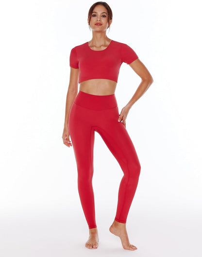 ENERBLOOM Open Back Workout Crop Tops for Women Backless Yoga Shirts Gym Short Sleeve Mild Support Compression Tee with Bra