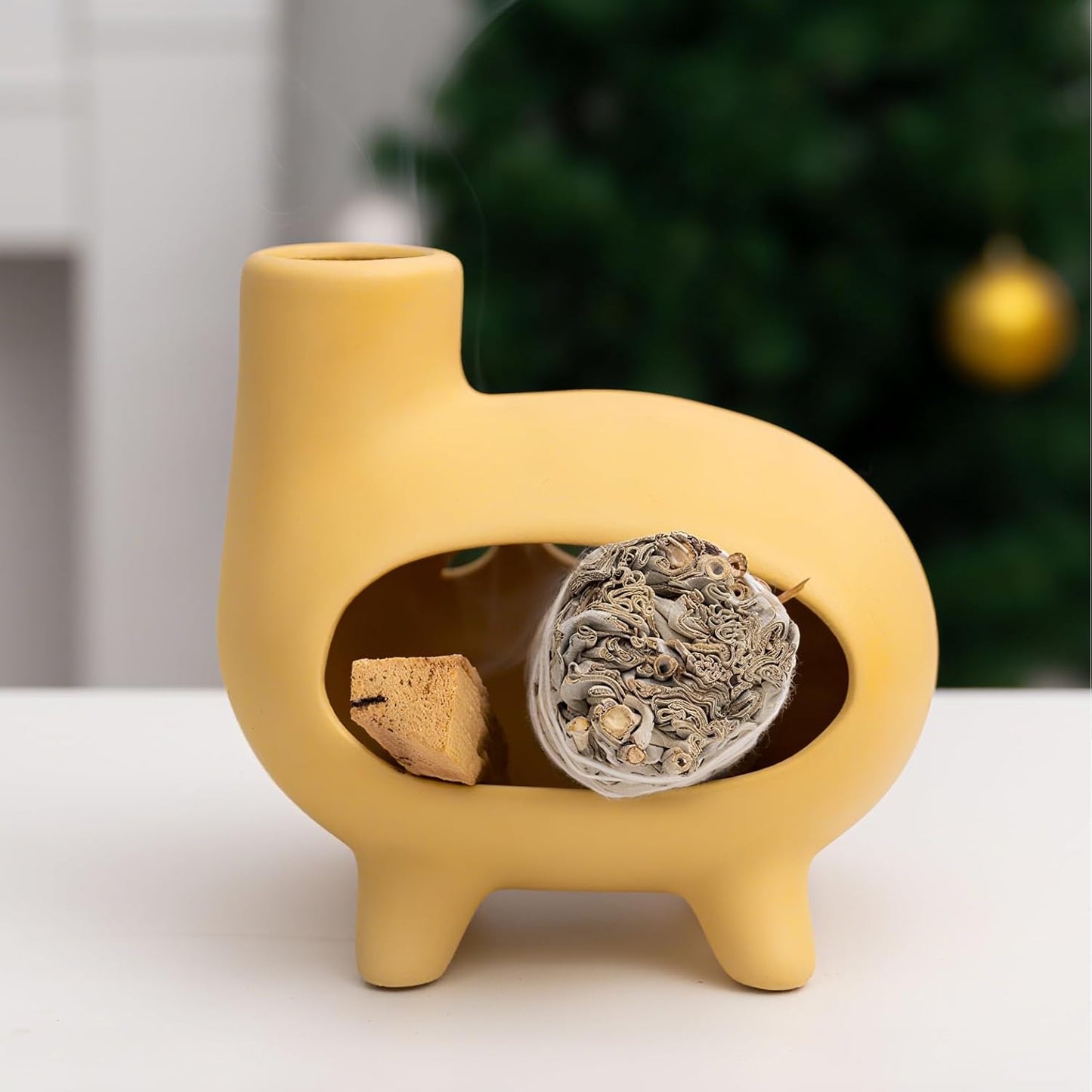 MOUGIGI Terracotta Palo Santo Holder - Modern Chiminea Incense Burner for Yoga, Meditation, and Energy Cleansing - Wood Sticks Dish, Sage Ash Catcher, Smudge Bowl, Cone Burner - Unique Meditation Gift