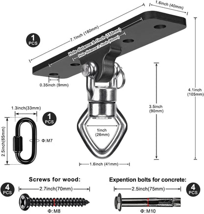 BeneLabel Swing Hanger with Bearing Swivel 800LB Capacity Stainless Steel Ceiling Mount Bracket Hanging Kit for Aerial Silks, Swings, Hammocks, Hanging Chair, Aerial Hoop, Heavy Bag, Yoga Swing