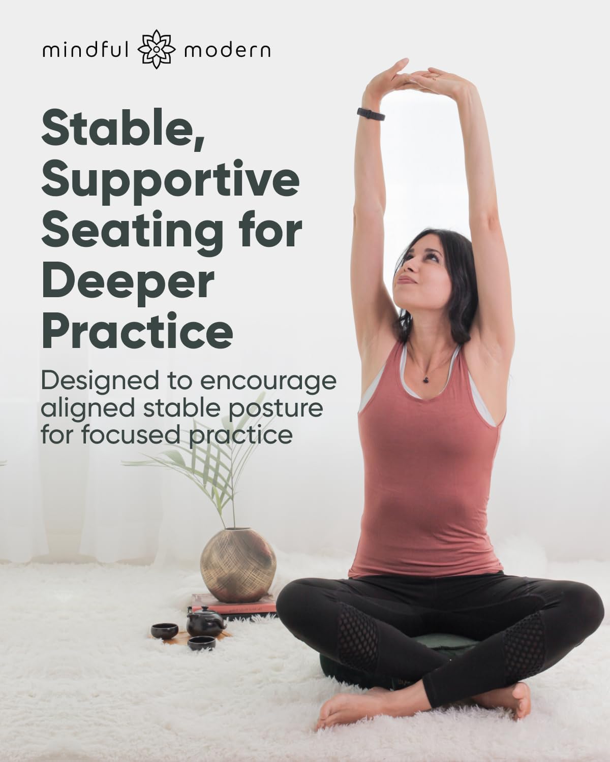 Mindful Modern Velvet Meditation Cushion | Luxe Zafu Yoga Floor Pillow Seat | Posture Support | Buckwheat Hull Filled | Large Round Cushion with Removable Washable Cover + Carry Handle