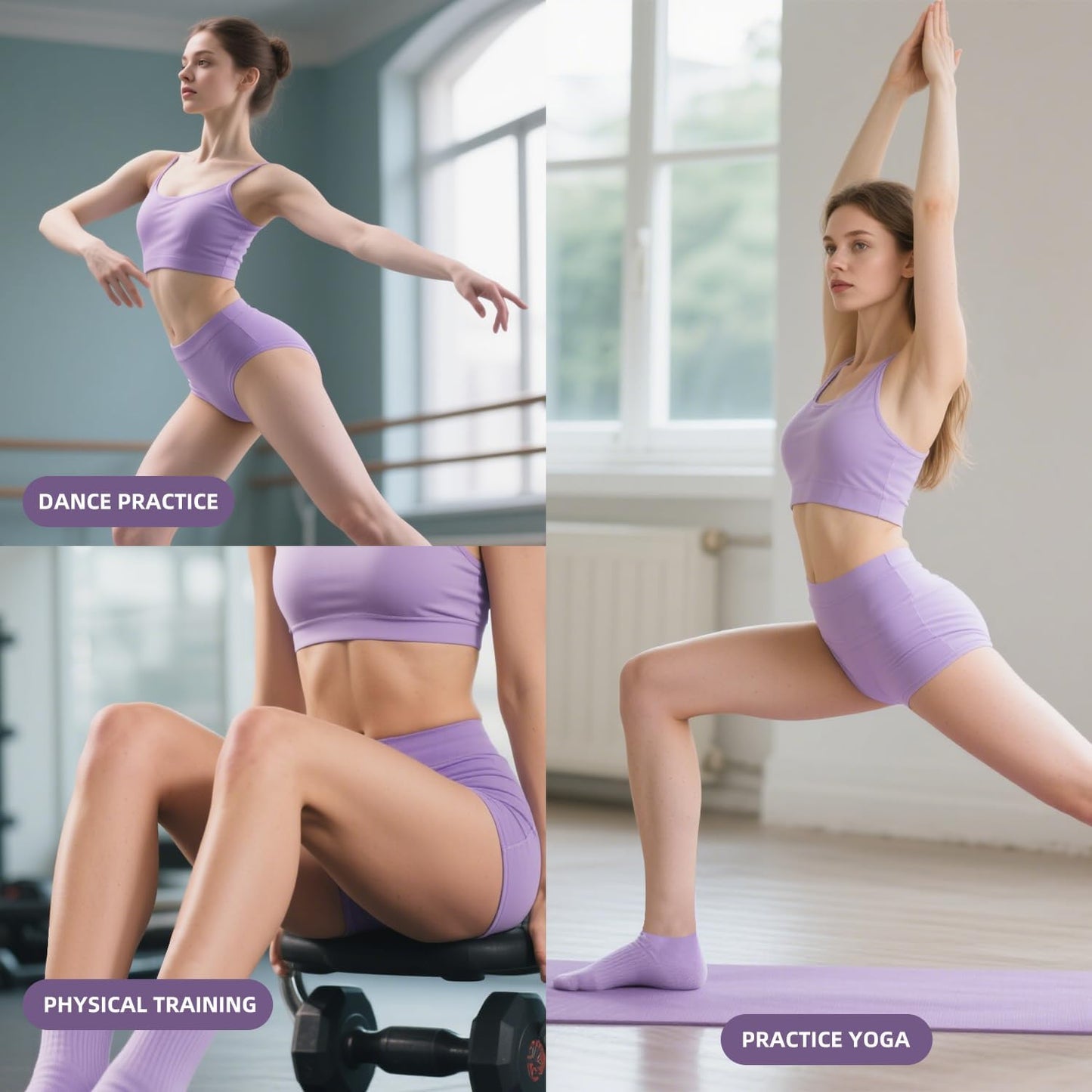 Acetin 4 Pairs Grip Socks Pilates Socks for Women