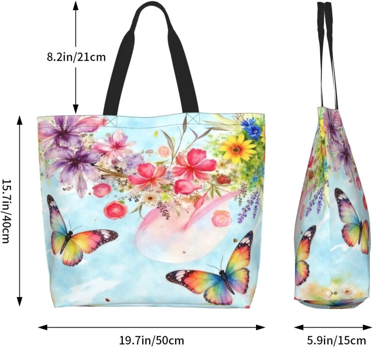 Tote Shoulder Bag Large Durable Reusable Eco-friendly Handbag Lightweight Stylish for Daily Use-19.7x15.7x5.9 Inch - Colors B