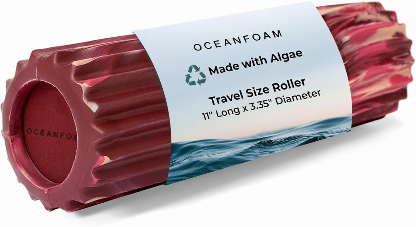 Oceanfoam Ripple Travel Foam Roller (11" x 3.35") Firm Mini Foam Roller for Physical Therapy, Deep Tissue Massage, Back Pain - High Density, Ergonomic Wave Textured - Yoga, Pilates, Exercise (Natural) - Colors A