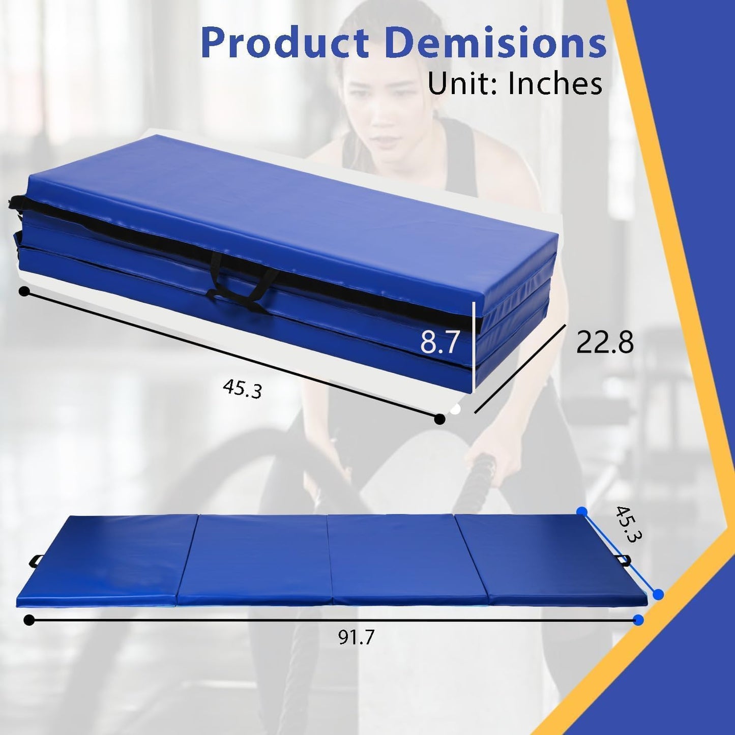Gymnastics Tumbling Mat Portable Gymnastics Mat Foldable Tumbling Mat 2ft W 6ft L/4ft W 6ft L/4ft W 8ft L/4ft W 10ft Exercise Mat Yoga Mat with Carrying Handles for Yoga Gymnastics