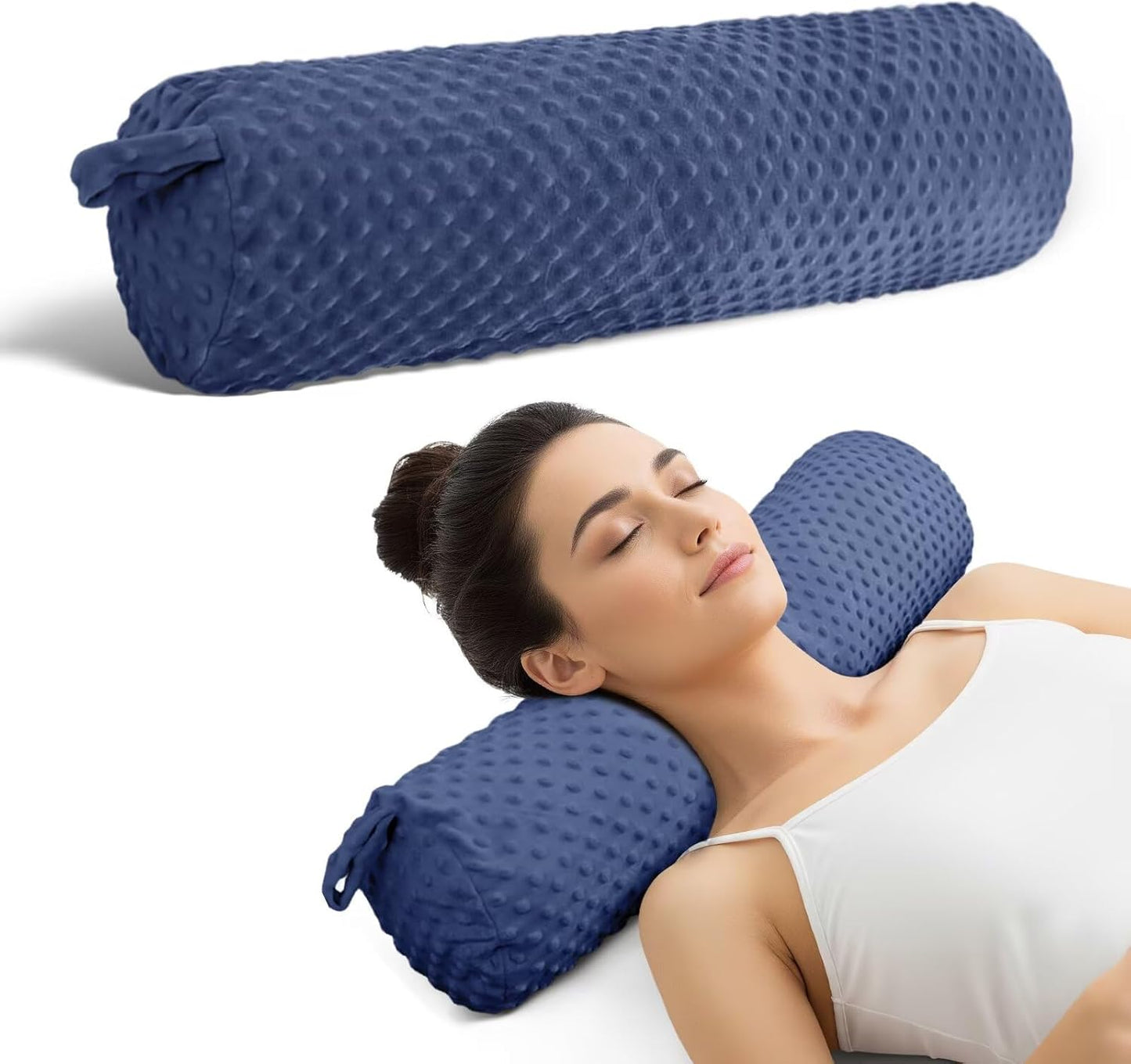 Cervical Neck Roll Pillow Memory Foam Blush Pink 24in Round Neck Pillows Support for Sleeping Lightweight Bolster Cushion for Yoga Travel，Washable Cover