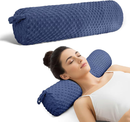 Cervical Neck Roll Pillow Memory Foam Blush Pink 24in Round Neck Pillows Support for Sleeping Lightweight Bolster Cushion for Yoga Travel，Washable Cover