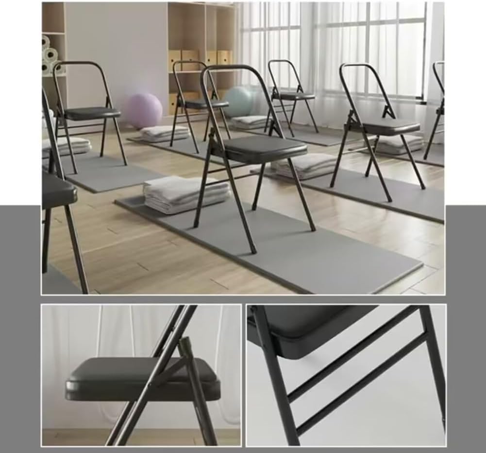 Portable Folding Yoga Chair Iyengar Auxiliary Chair Backless Yoga Chair Flexibility and Strength Training Tool with Non-Slip Feet Covers,Black