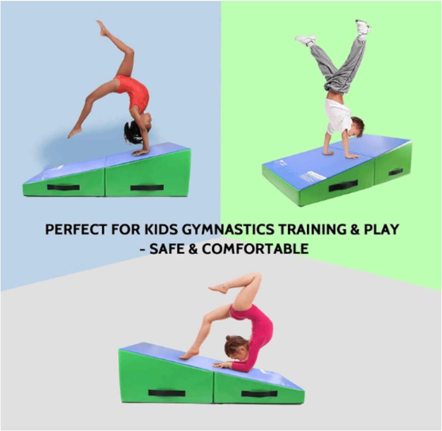 Incline Gymnastics Mat, 48x24 Inch Foldding Gymnastic Tumbling Mat with Handle, Cheese Wedge Skill Shape, Indoor/Outdoor Exercise Mat Home Gym Yoga Mat for Kids Tumbling, Skill Training