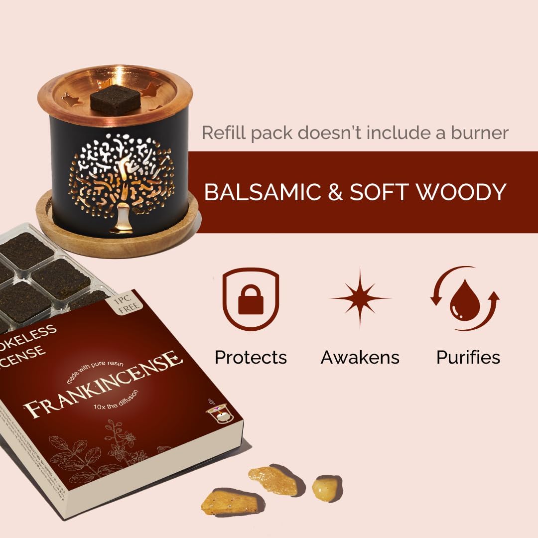 Frankincense Incense Bricks & Tree of Life Exotic Burner by Aromafume | 2 Trays x 9 Bricks | Boswellia Carterii & Boswellia Serrata Extract, Native to East Africa & India | Low-Smoke & Non-Toxic