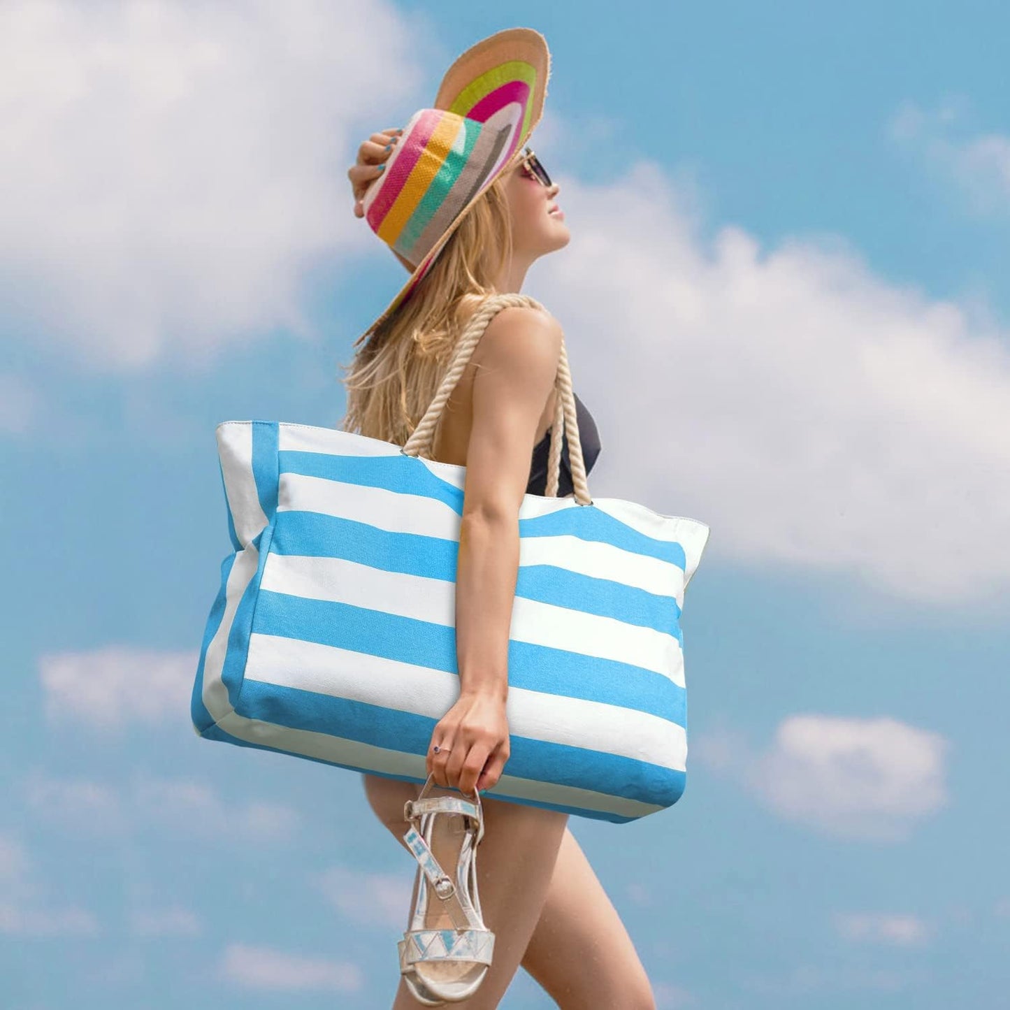 Becokan Beach Bags for Women Large Waterproof Beach Tote Bag Zipper Beach Bags Waterproof Sandproof Swim Pool Bag Large Tote