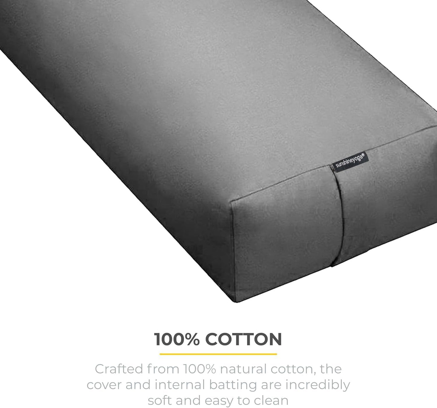 Extra Firm Large Yoga Bolster, 24" x 12" x 6" Cinched OR Zippered Yoga Pillow, Rectangular Cotton Cushion With Removable Cover for Studios, 1 Pack or 2 Pack