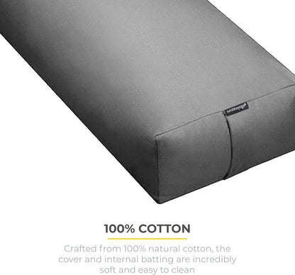 Extra Firm Large Yoga Bolster, 24" x 12" x 6" Cinched OR Zippered Yoga Pillow, Rectangular Cotton Cushion With Removable Cover for Studios, 1 Pack or 2 Pack