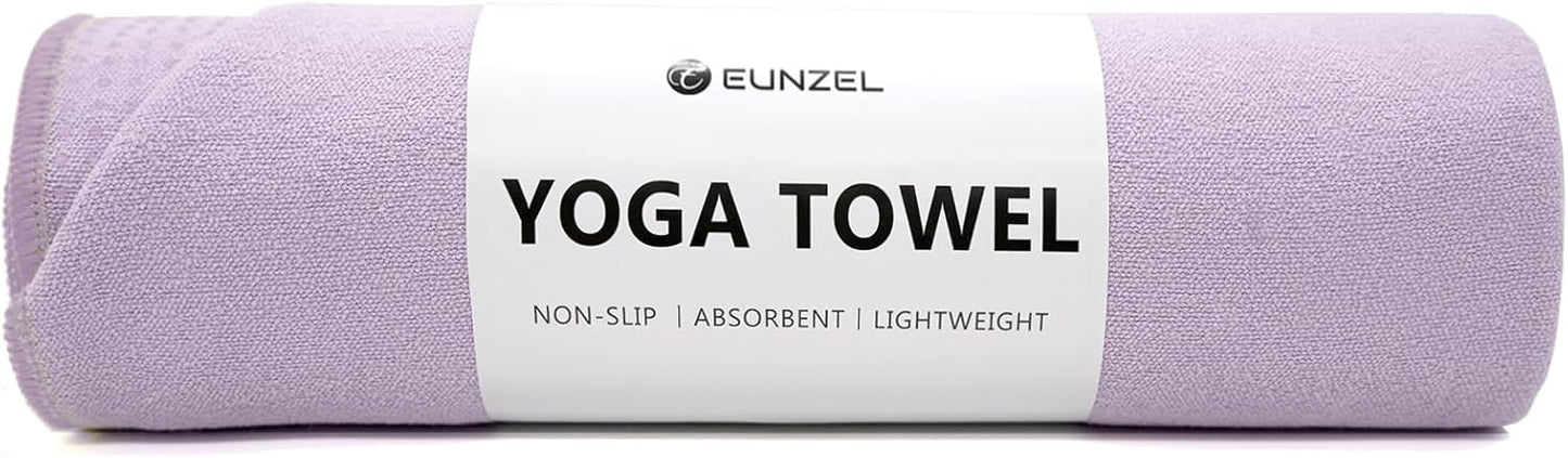 Eunzel Yoga Towel,Hot Yoga Mat Towel with Grip Dots Sweat Absorbent Non-Slip for Hot Yoga, Pilates and Workout 24" x72", Purple & Blue