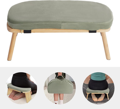 Meditation Prayer Bench, Portable Foldable & 5° Ergonomic Tilt Kneeling Meditation Yoga Stool with Cushion & Carry Bag for Home/Studio/Gym, Bamboo & Velvet Kneeling Stools (Coffee)