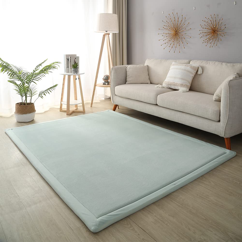 Loartee Coral Velvet Crawling Rugs & Play Mat (6'7"x9'2", Light Green) for Toddler Children & Yoga Exercise