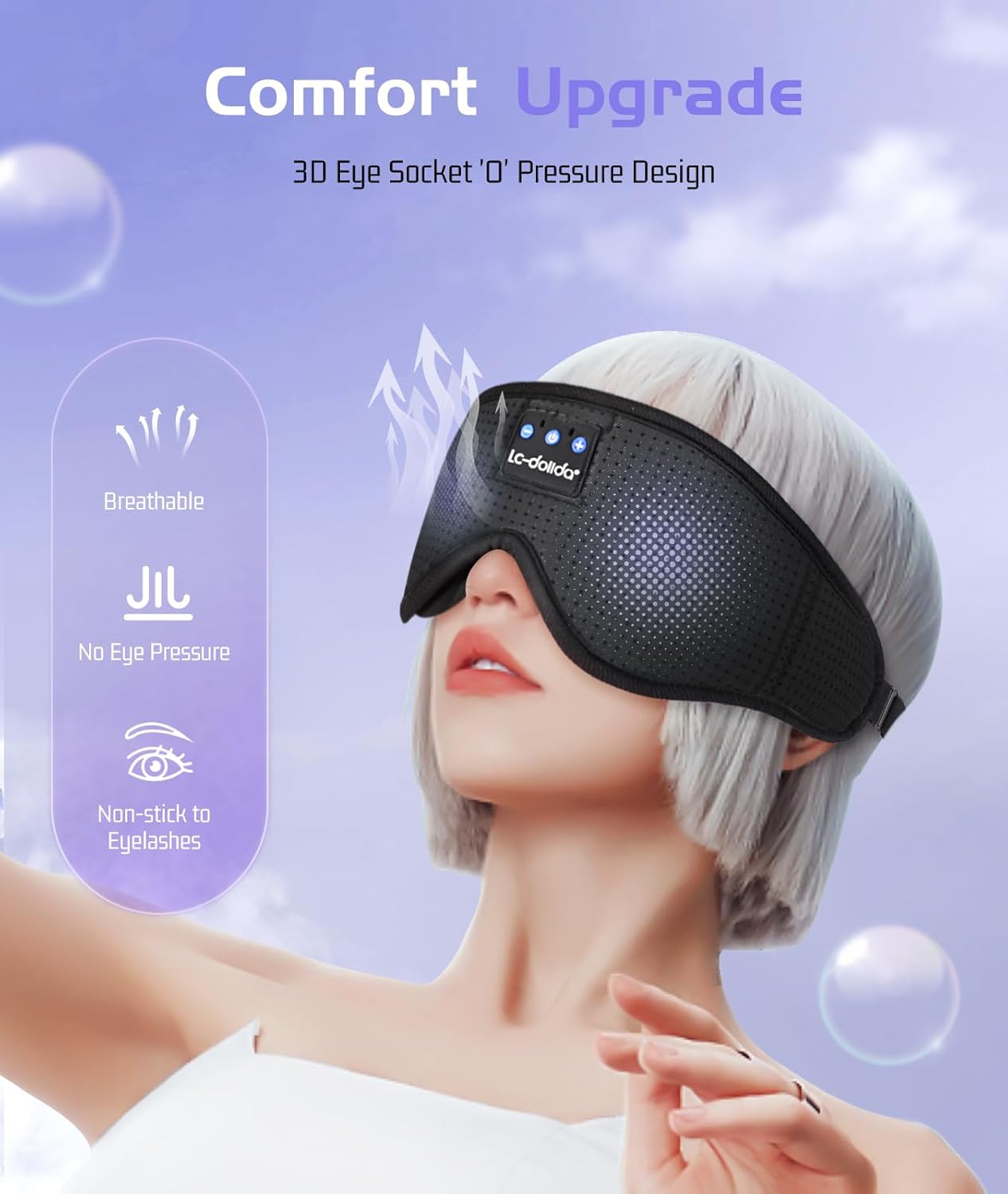 LC-dolida Sleep Headphones, 3D Sleep Mask Bluetooth Wireless Music Eye Mask, Sleeping Headphones for Side Sleepers Sleep Mask with Bluetooth Headphones Ultra-Thin Stereo Speakers Perfect for Sleeping