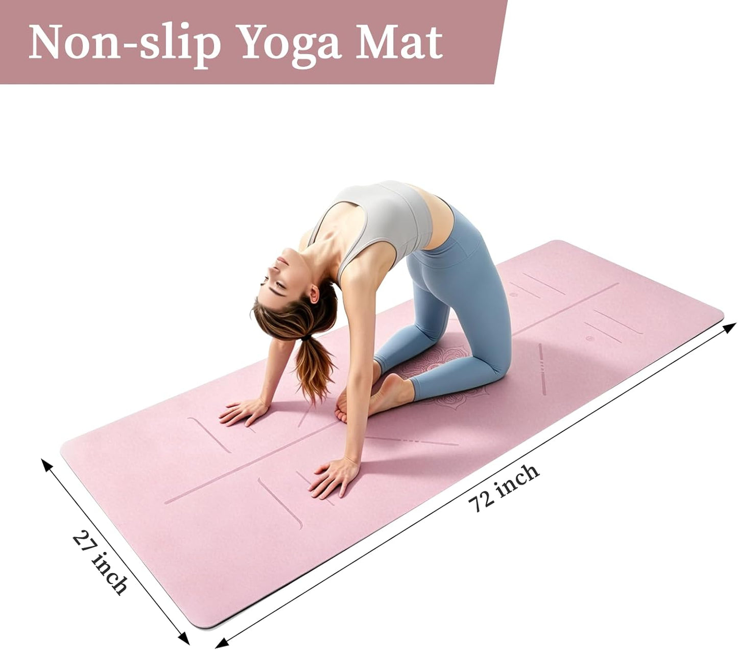 U&M Professional Non Slip PU Yoga Mat,Purple, Grey, Pink, Green 72x27 Inch 0.2" Thick Exercise Mat,| Sweatproof High Density | Anti-tear | Non-Slip Textured Surface | Natural Rubber Bottom Workout Mat for Women & Men Yoga Pilates Fitness