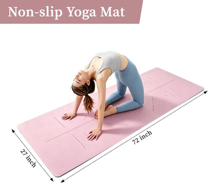 U&M Professional Non Slip PU Yoga Mat,Purple, Grey, Pink, Green 72x27 Inch 0.2" Thick Exercise Mat,| Sweatproof High Density | Anti-tear | Non-Slip Textured Surface | Natural Rubber Bottom Workout Mat for Women & Men Yoga Pilates Fitness