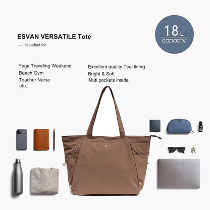 ESVAN Yoga Tote Bag for Women Shoulder Bags Drawstring for Office Workout Travel Carryall Pilates Gym and Beach