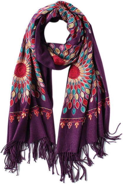 Urban CoCo Women's Embroidered Oversize Tassel Shawl Scarf Wraps for Women