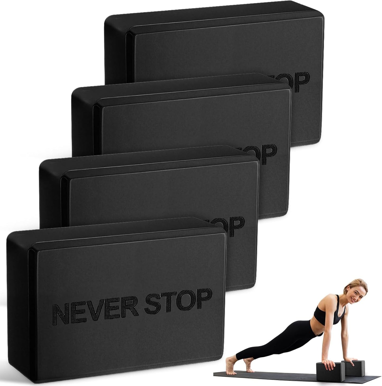RoundFunny 4 Pack Yoga Blocks Non Slip Pilates Brick Foam Blocks Pilates Dance Gymnastics Workout Fitness Props Tool for Stretching Meditation and Exercise